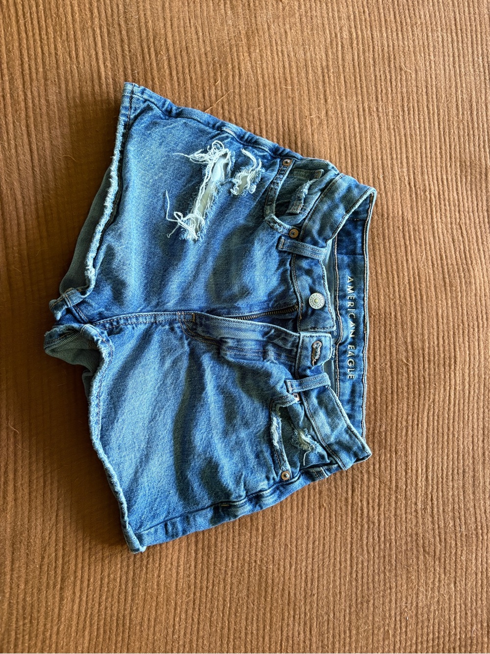 American Eagle Outfitters Blue Distressed High-Rise Denim Shorts